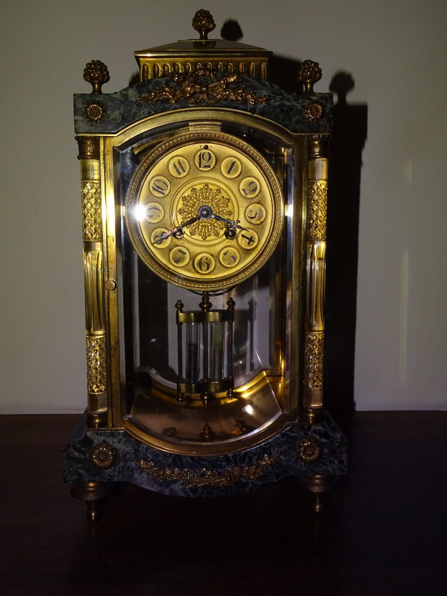19th Century Crystal, Marble And Gilt Bronze Column Cage Clock-photo-1