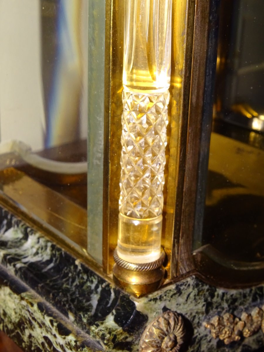 19th Century Crystal, Marble And Gilt Bronze Column Cage Clock-photo-6