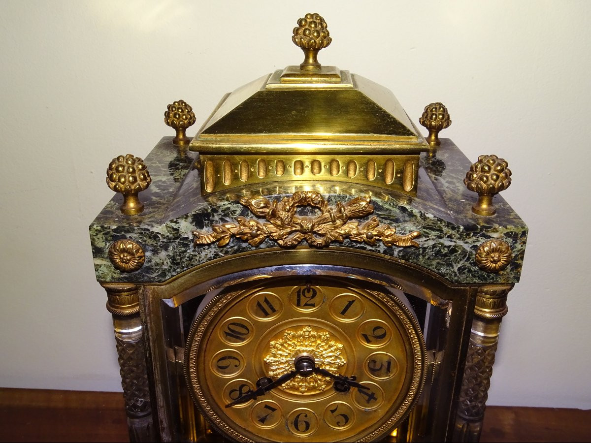 19th Century Crystal, Marble And Gilt Bronze Column Cage Clock-photo-7