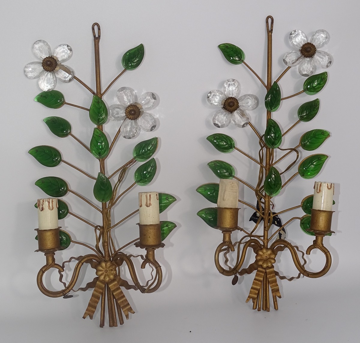 Maison Baguès, Pair Of Wall Lights In Gold Metal And Polished Glass
