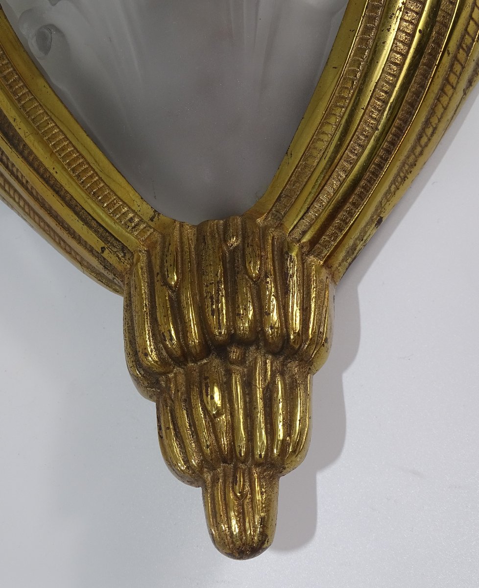 Applique Art Déco En Verre Pressé Et Bronze Doré, Muller, Schneider ??-photo-4