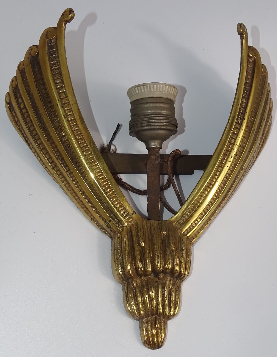 Applique Art Déco En Verre Pressé Et Bronze Doré, Muller, Schneider ??-photo-3