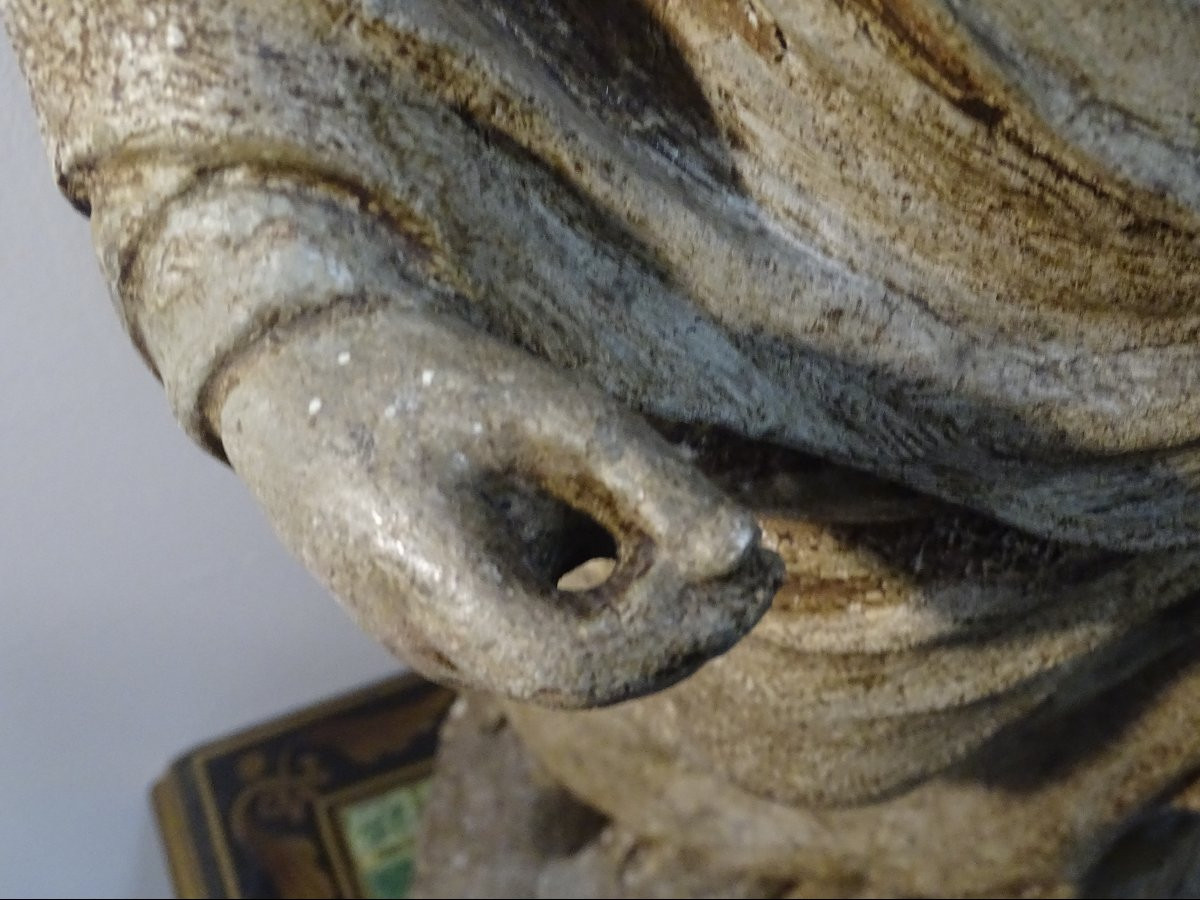 Grande Statue De La Vierge à l'Enfant En Pierre d'époque XVII ème, 81 Cm-photo-4