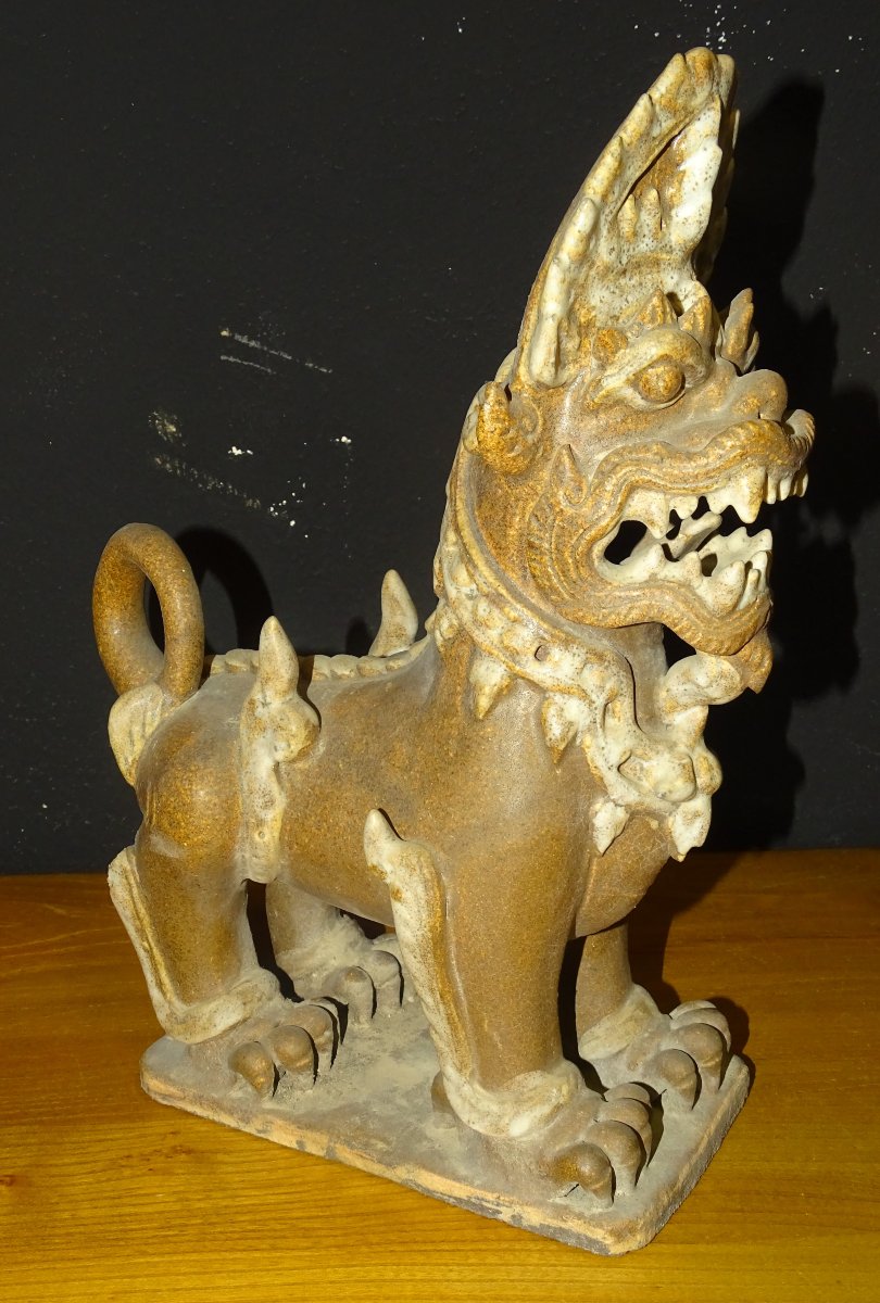 Ancien Chien De Fo En Terre Cuite émaillée Du XIXème-photo-1