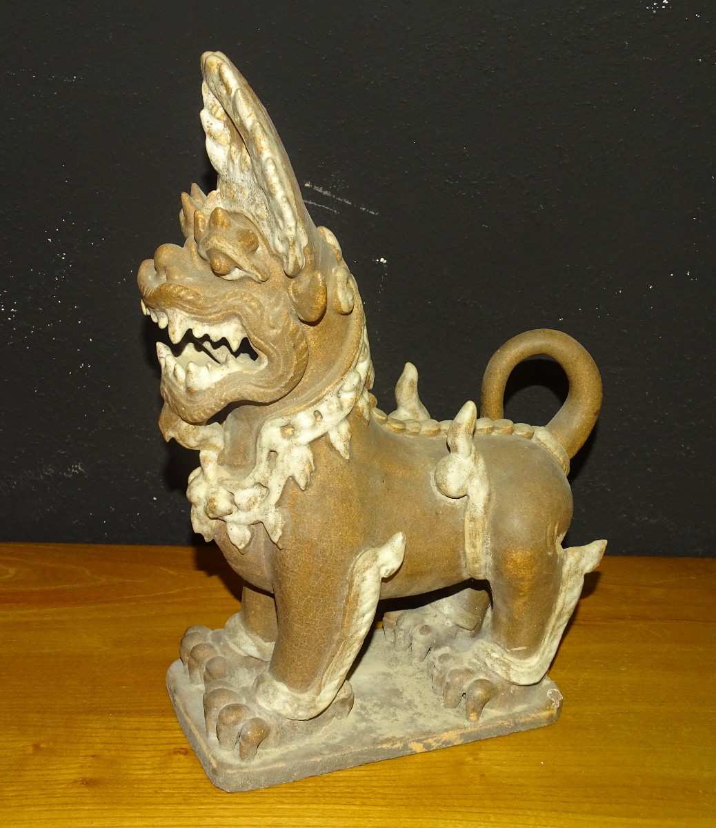 Ancien Chien De Fo En Terre Cuite émaillée Du XIXème