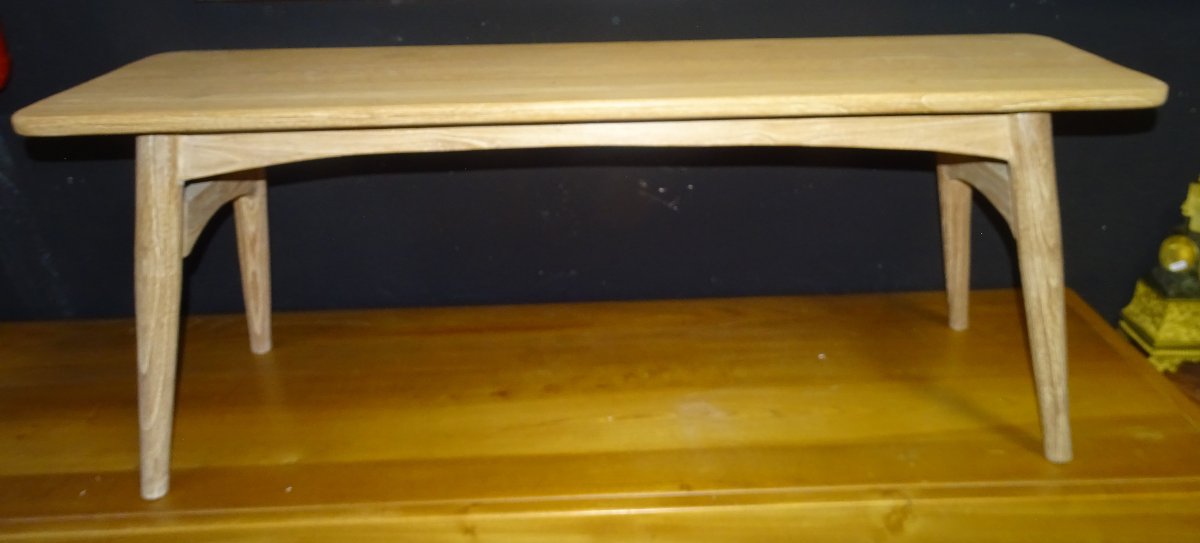 Scandinavian Coffee Table Or Bench In Whitewashed Teak-photo-2