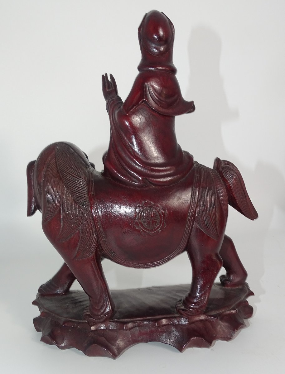 Pair Of Guanyin Riding A Fo Dog, Glass Eye And Bone Tooth, Late 19th Century-photo-3