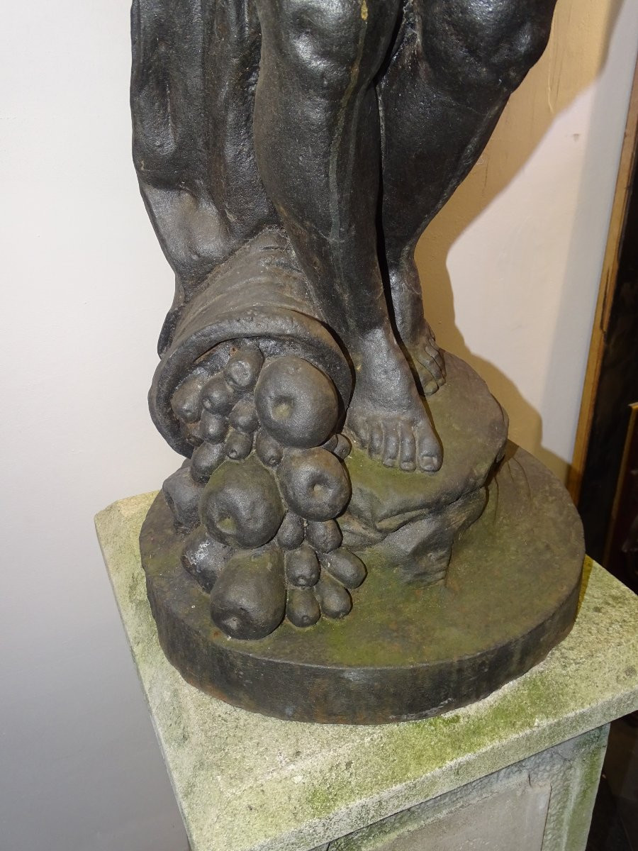 Putti Or Angel Statue With Butterfly, Cast Iron With Stone Base-photo-4