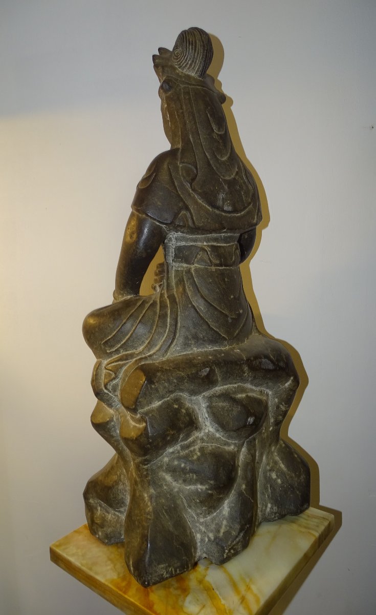 Guanyin In Chinese Blue Stone, 18th Century-photo-1