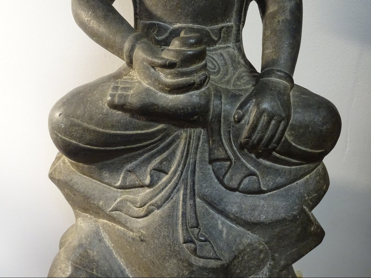 Guanyin In Chinese Blue Stone, 18th Century-photo-5