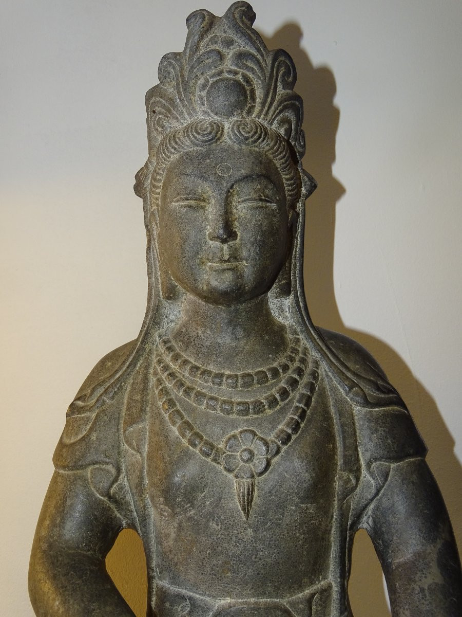 Guanyin In Chinese Blue Stone, 18th Century-photo-6