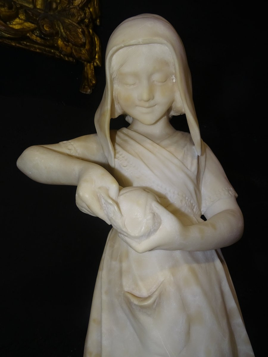 Young Girl With Orange In Marble, 19th Century-photo-4
