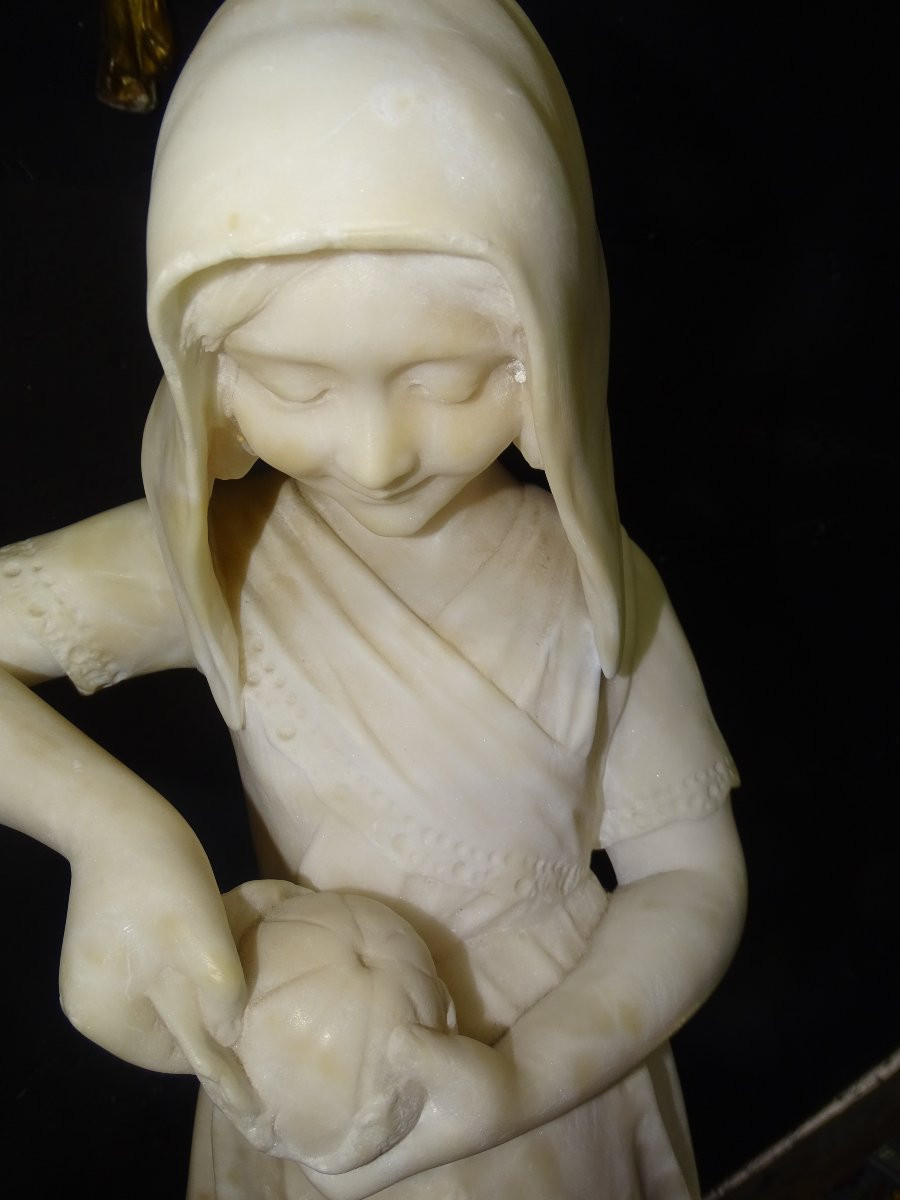 Young Girl With Orange In Marble, 19th Century-photo-1