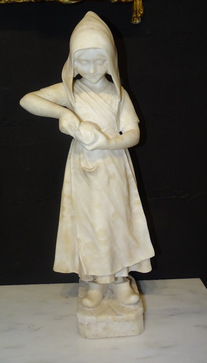 Young Girl With Orange In Marble, 19th Century