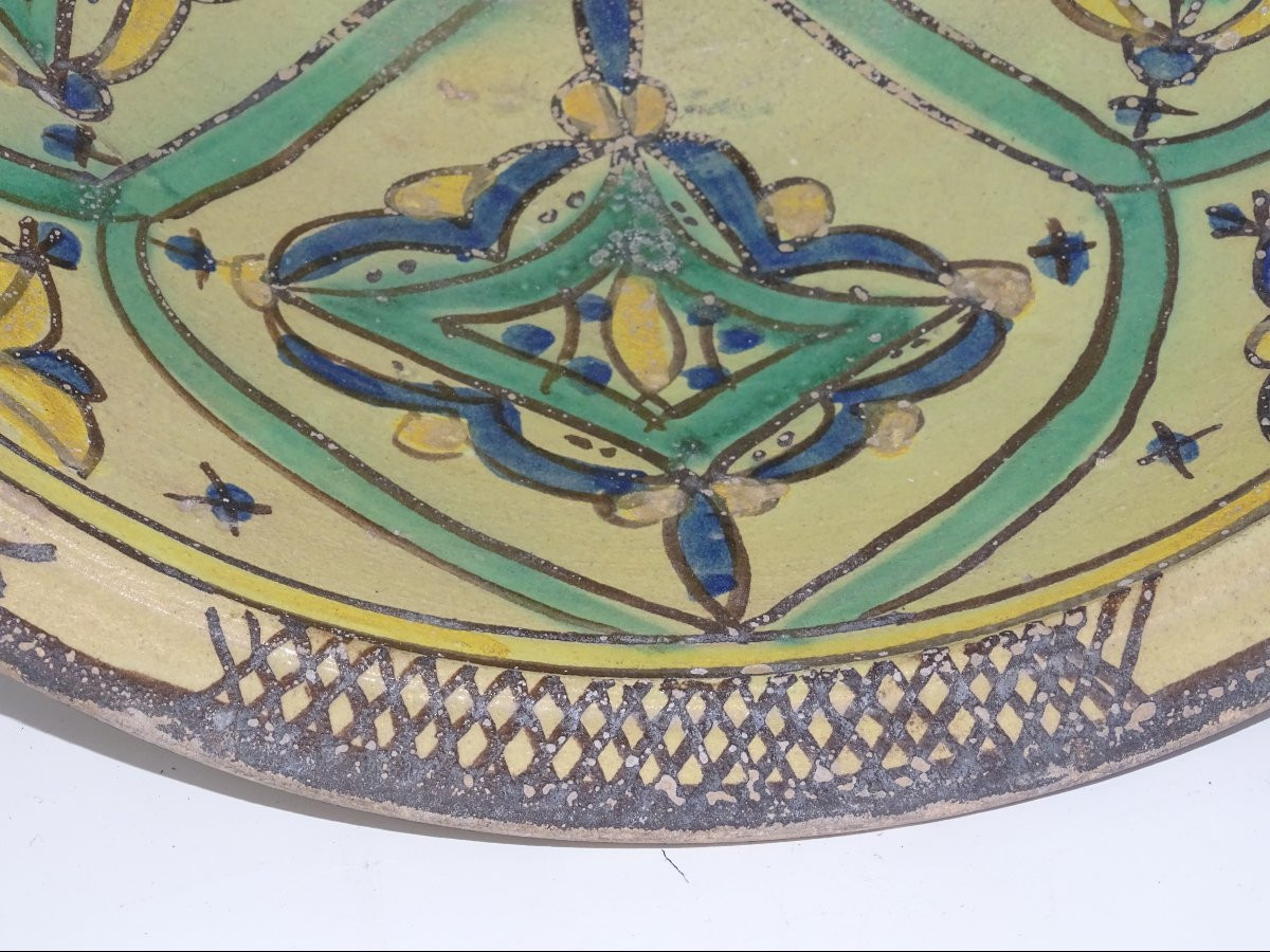 plat ghotar signé en faience polychrome, région de fes, époque XIXème-photo-2