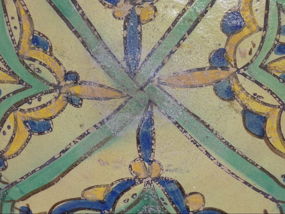 plat ghotar signé en faience polychrome, région de fes, époque XIXème-photo-3