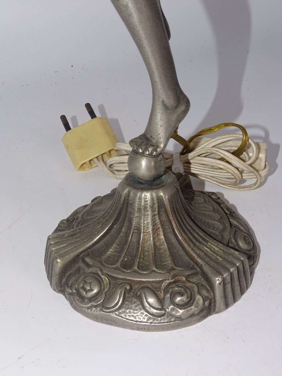 pied de lampe en bronze représentant une femme nue d'époque art déco-photo-2
