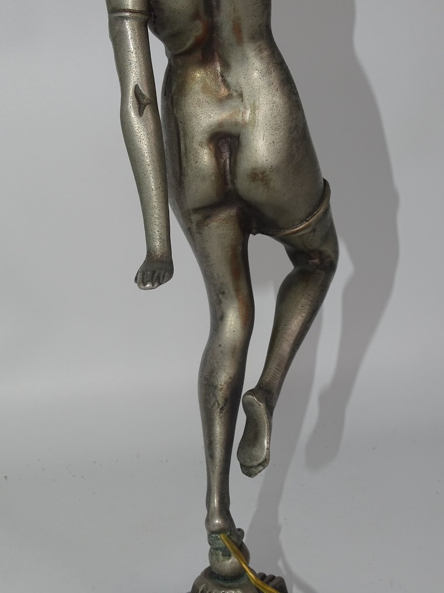 pied de lampe en bronze représentant une femme nue d'époque art déco-photo-3