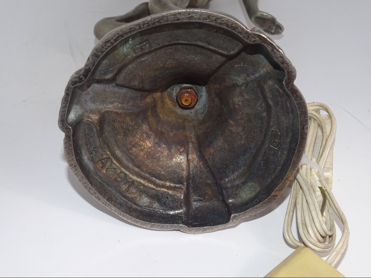 pied de lampe en bronze représentant une femme nue d'époque art déco-photo-4