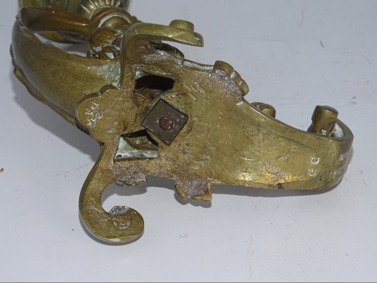 Pair Of Bronze Candlesticks Decorated With A Lion Woman, 19th Century-photo-2