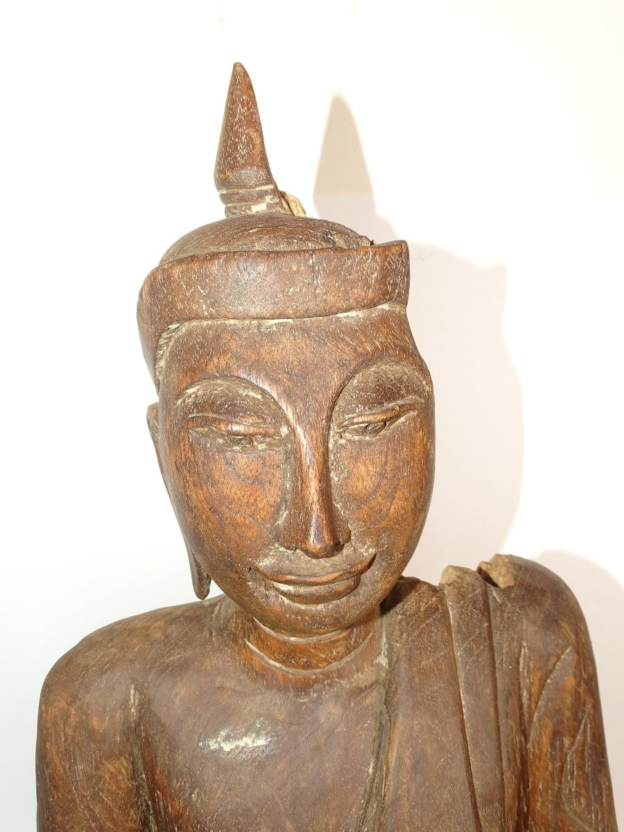Grand Bouddha de temple ancien en bois du XVIIIème-photo-2