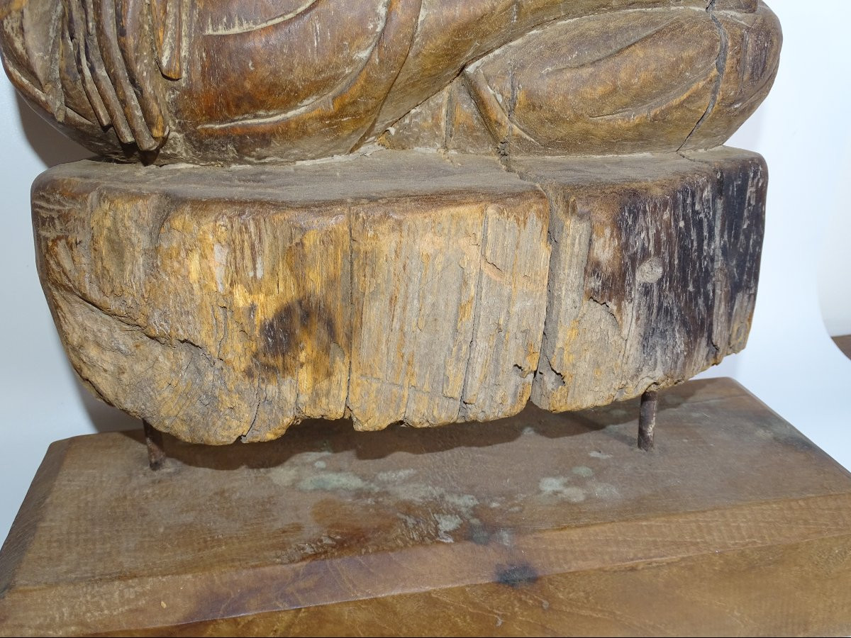 Grand Bouddha de temple ancien en bois du XVIIIème-photo-3