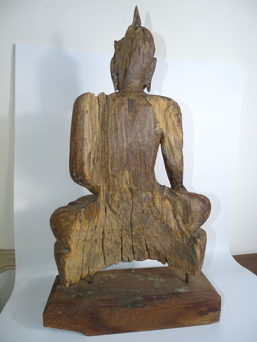 Grand Bouddha de temple ancien en bois du XVIIIème-photo-2