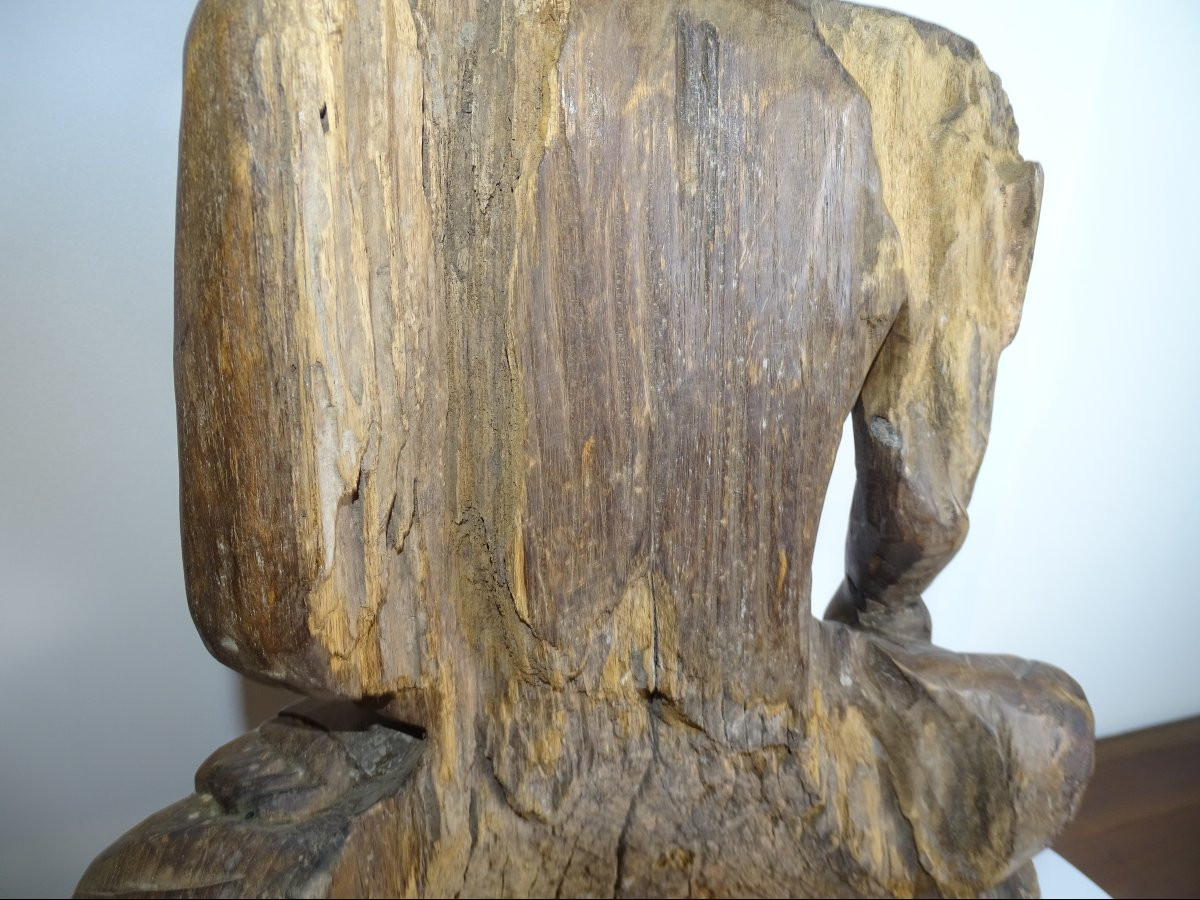 Grand Bouddha de temple ancien en bois du XVIIIème-photo-4