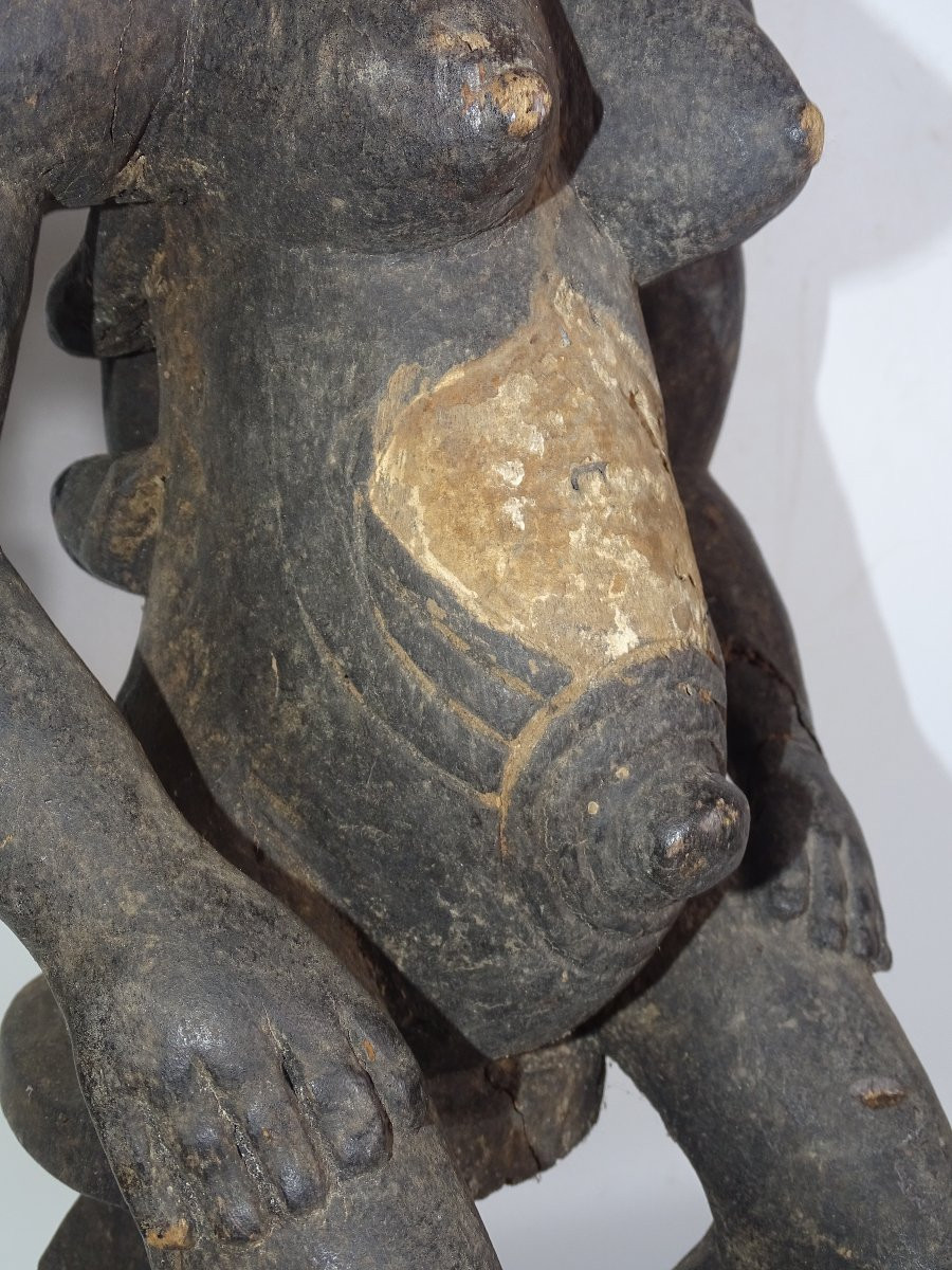 Large Baoulé Statue, Polychrome Wood, Collection Of Doctor Redor.-photo-3