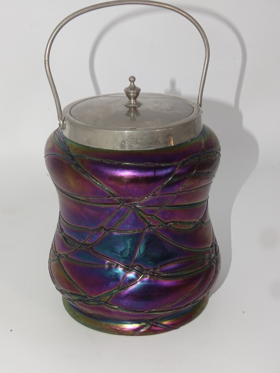 Art Nouveau Biscuit Jar, Wilhelm Kralik Or Johann Loetz, Collection Of An Amateur