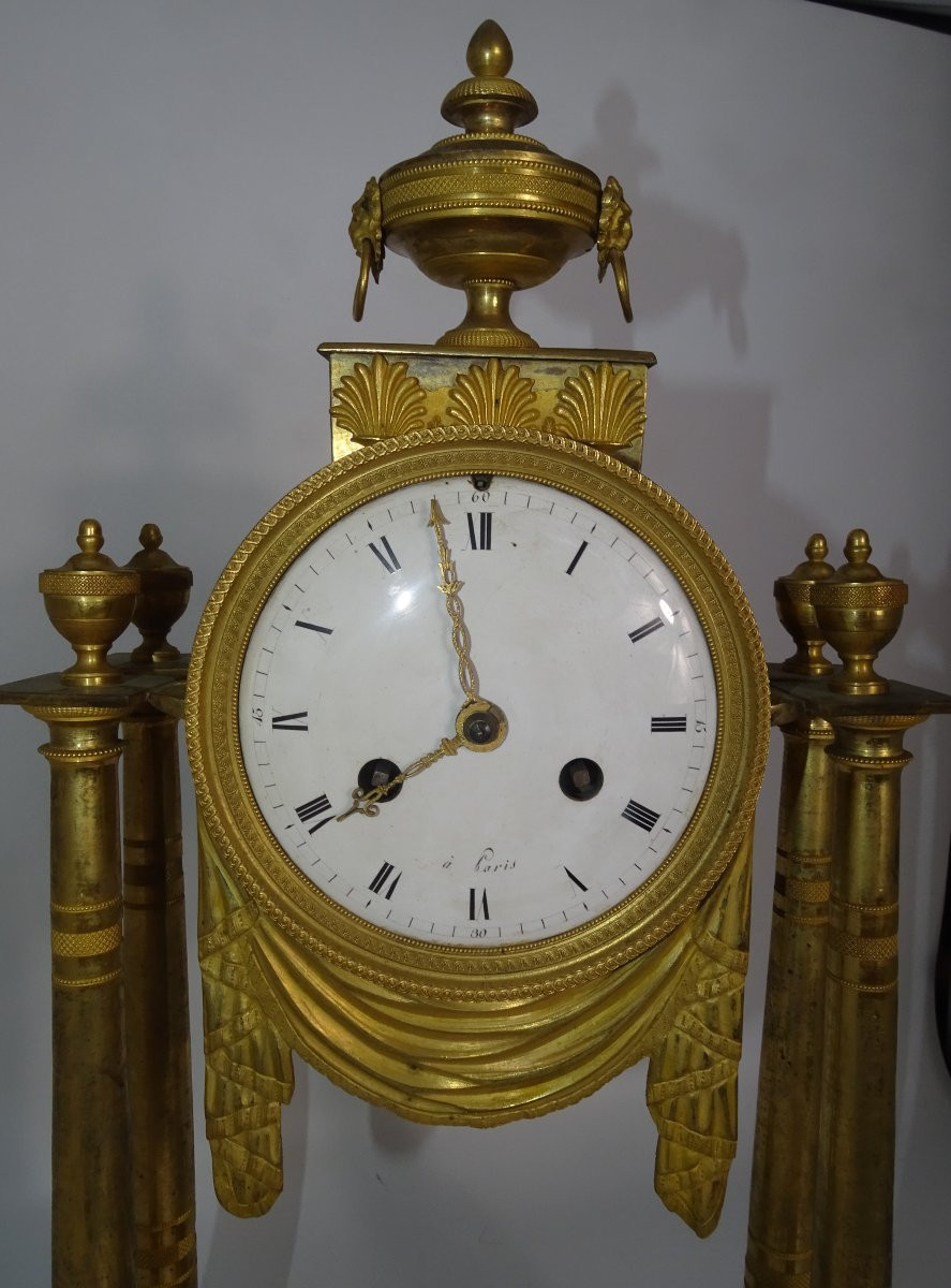 Empire Portico Clock In Gilt Bronze With Mercury And Gold-photo-3