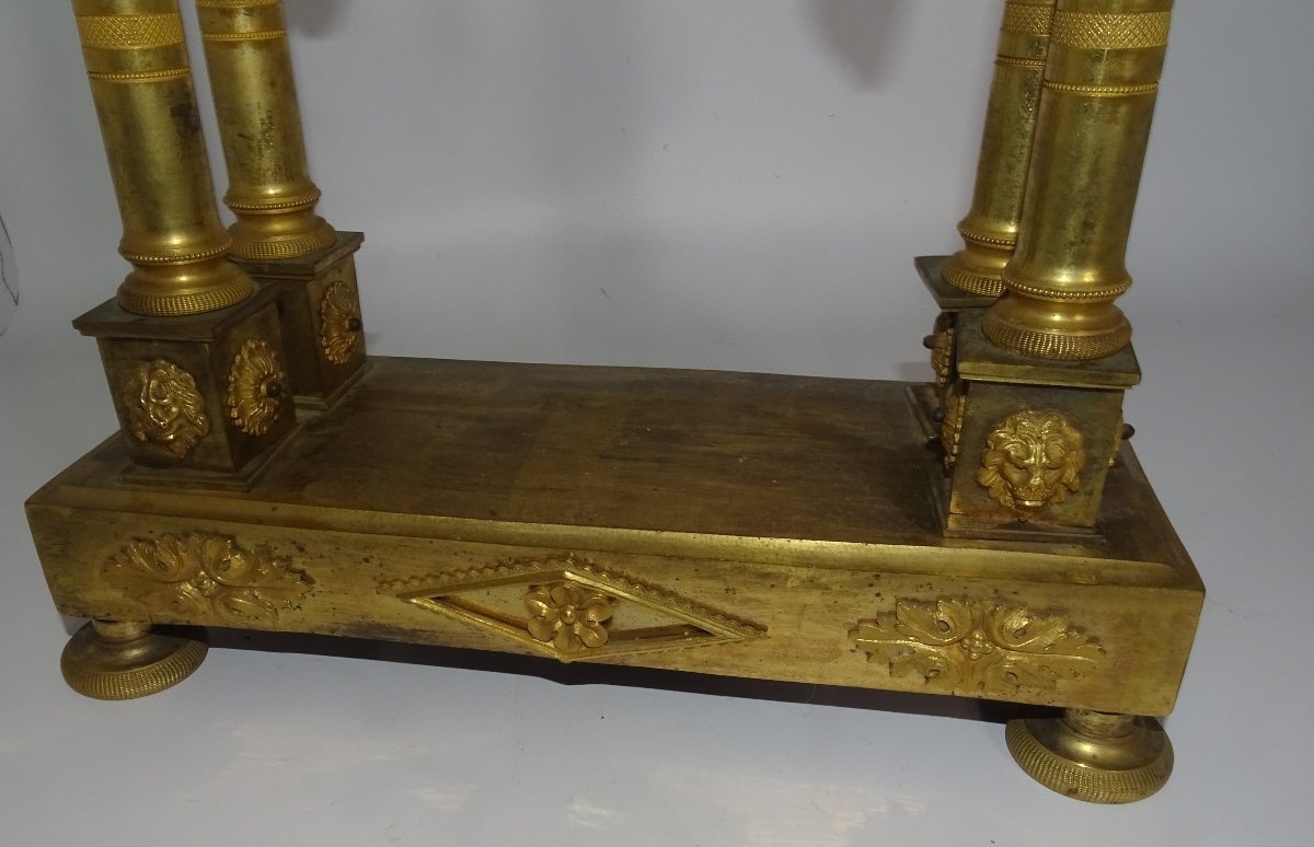 Empire Portico Clock In Gilt Bronze With Mercury And Gold-photo-4