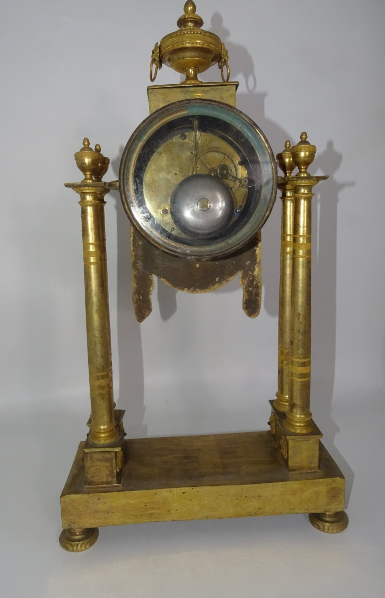 Empire Portico Clock In Gilt Bronze With Mercury And Gold-photo-6