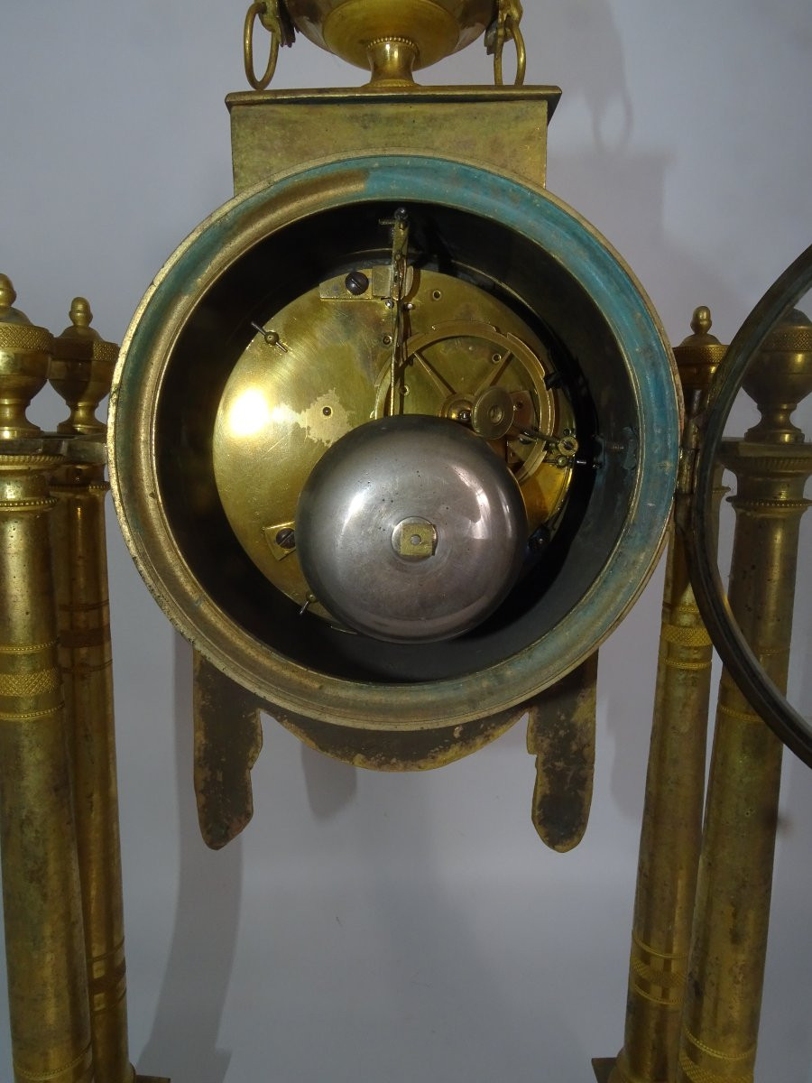 Empire Portico Clock In Gilt Bronze With Mercury And Gold-photo-7