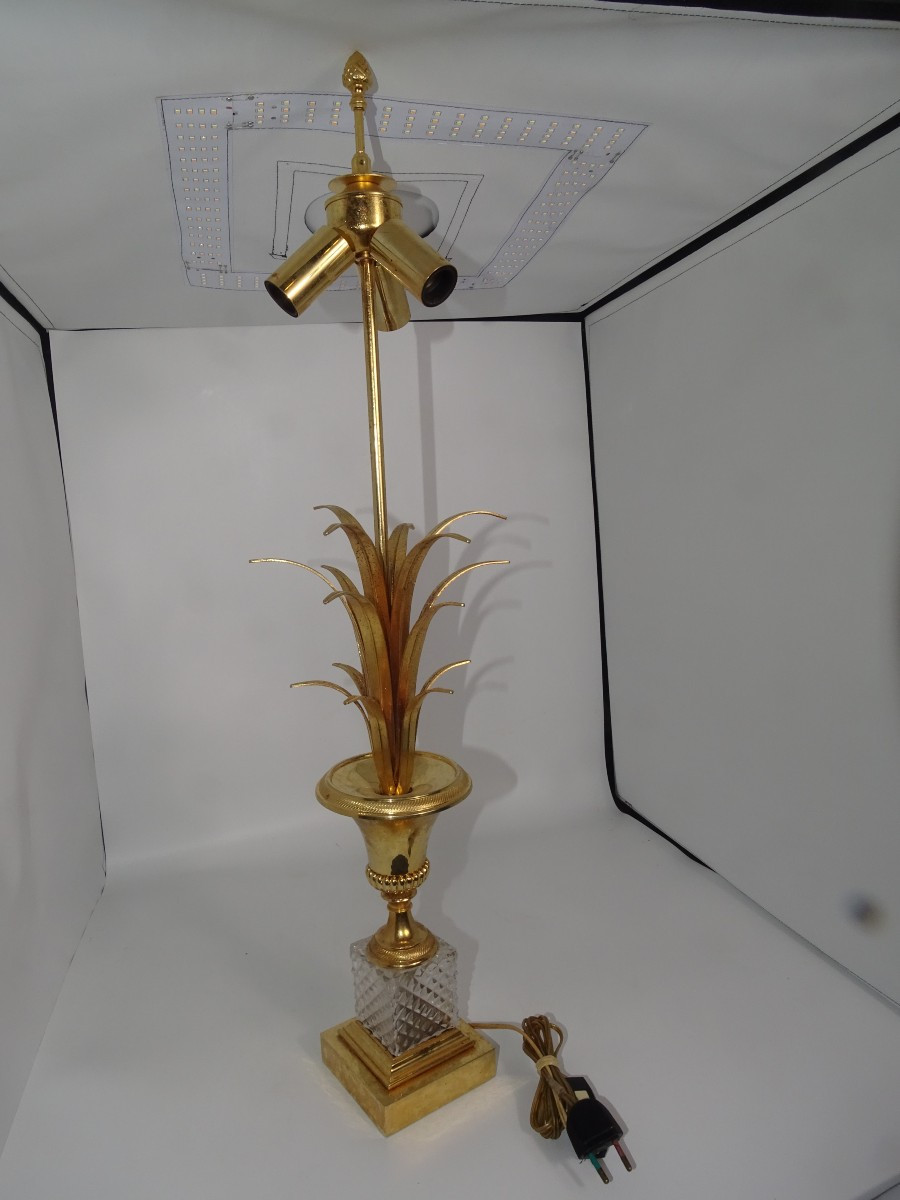 Pineapple Or Ear Of Wheat Table Lamp, Gilded Bronze And Crystal, Maison Charles ??, 74 Cm