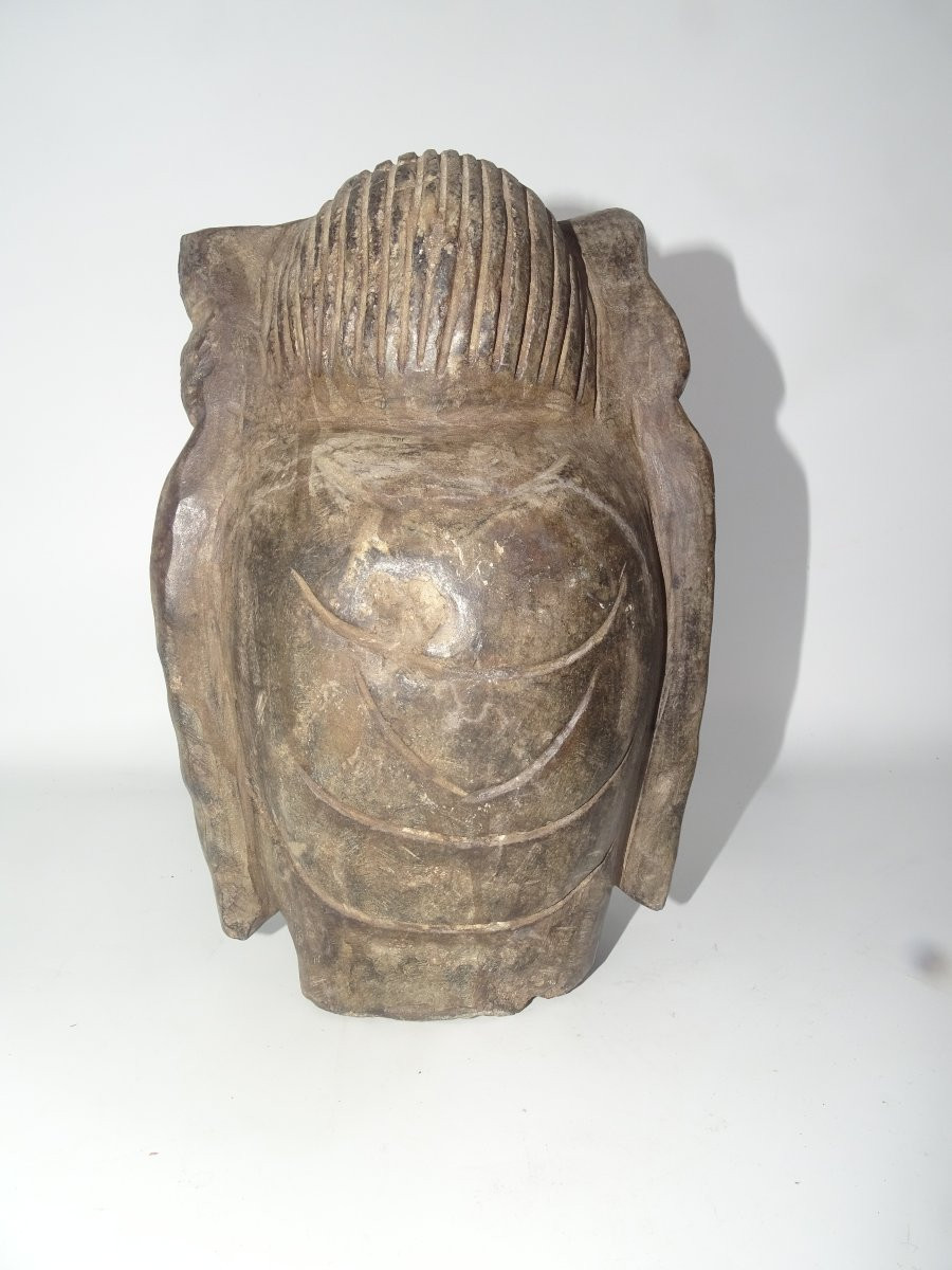 Imposing Stone Head Of Guanyin, China, 19th Century-photo-4