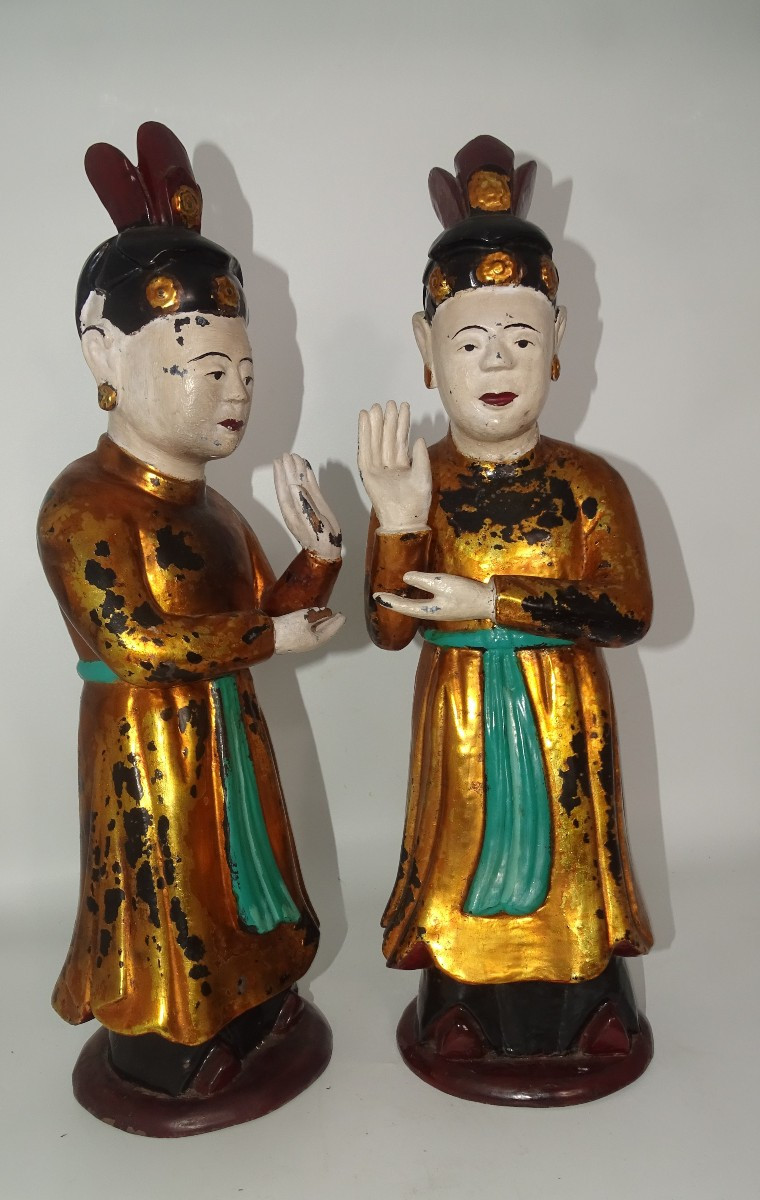 paire d'adorants en bois laqué et doré, vietnam, XIXème