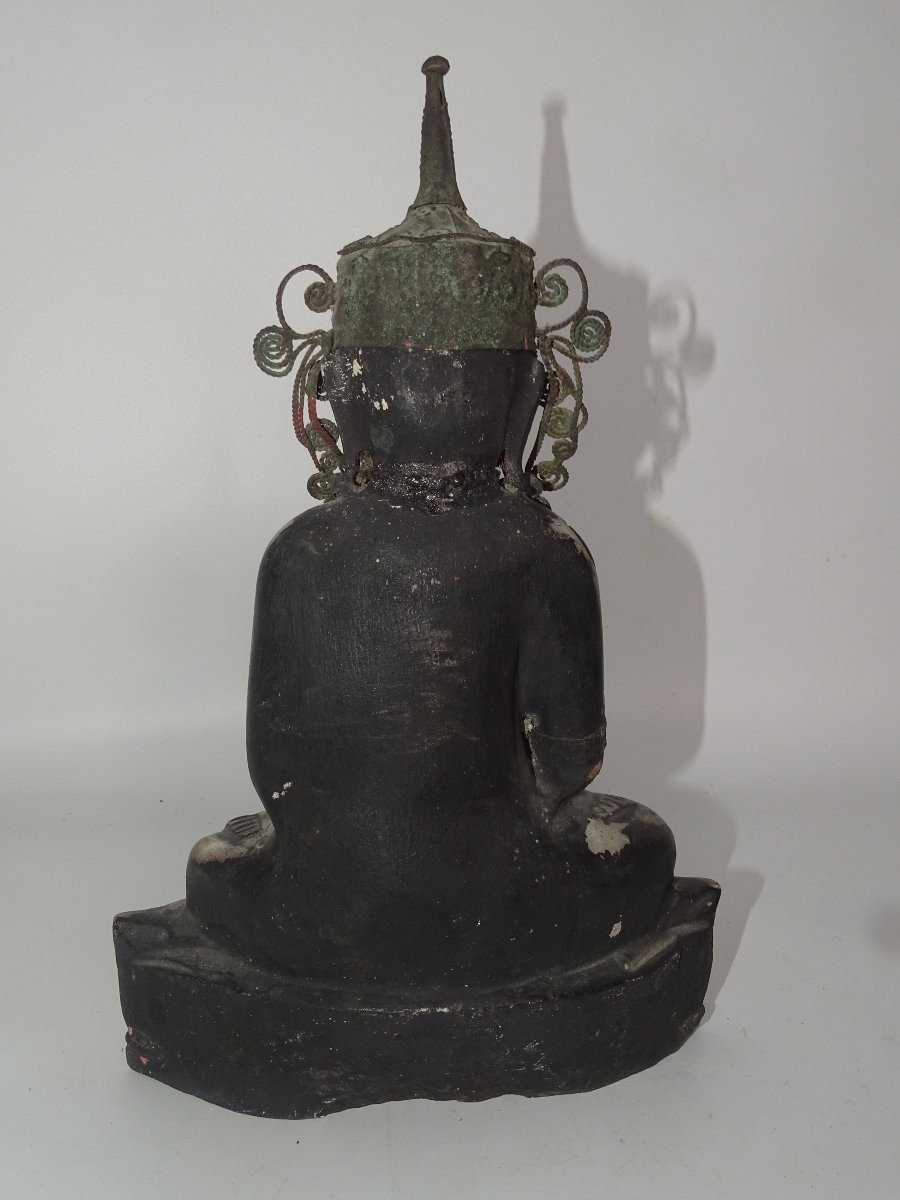 bouddha en marbre blanc coiffé de métal, birmanie, XIXème-photo-1