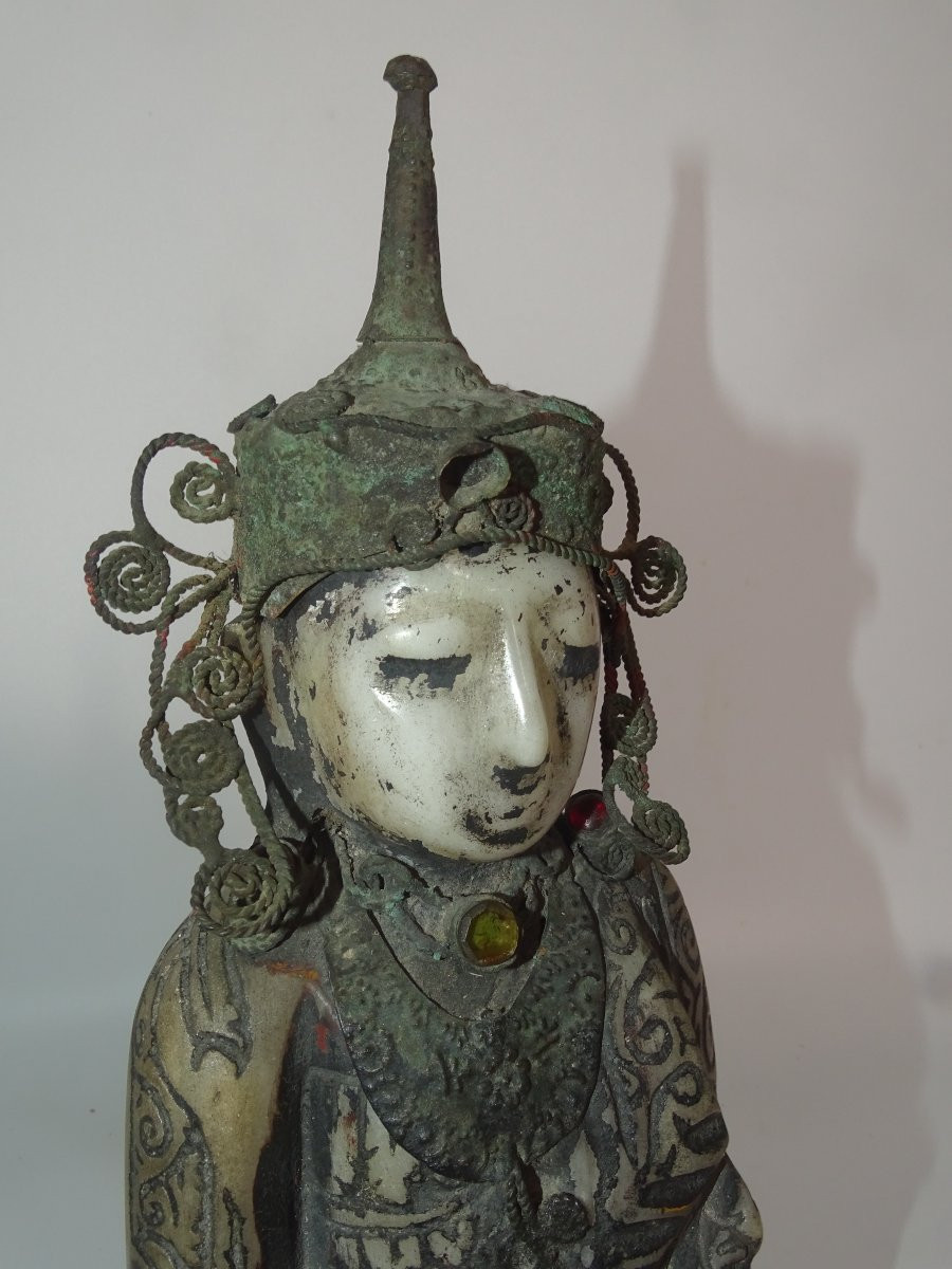bouddha en marbre blanc coiffé de métal, birmanie, XIXème-photo-3