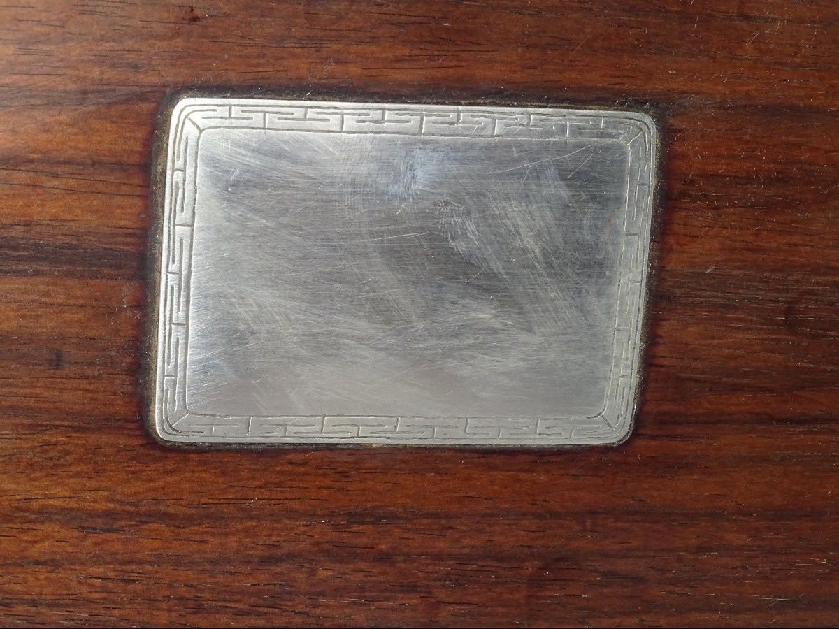 plat a desservir en bois et argent massif du XIXème, indochine, vietnam-photo-3