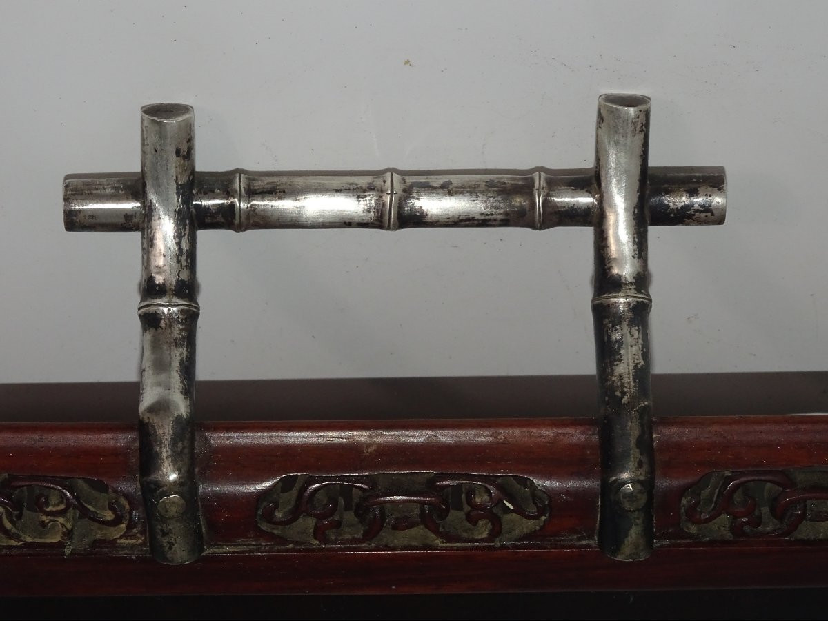 plat a desservir en bois et argent massif du XIXème, indochine, vietnam-photo-1