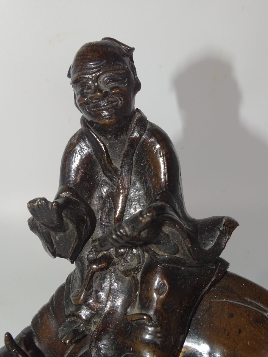 sage sur buffle en bronze du XIXème, vietnam ou japon-photo-2
