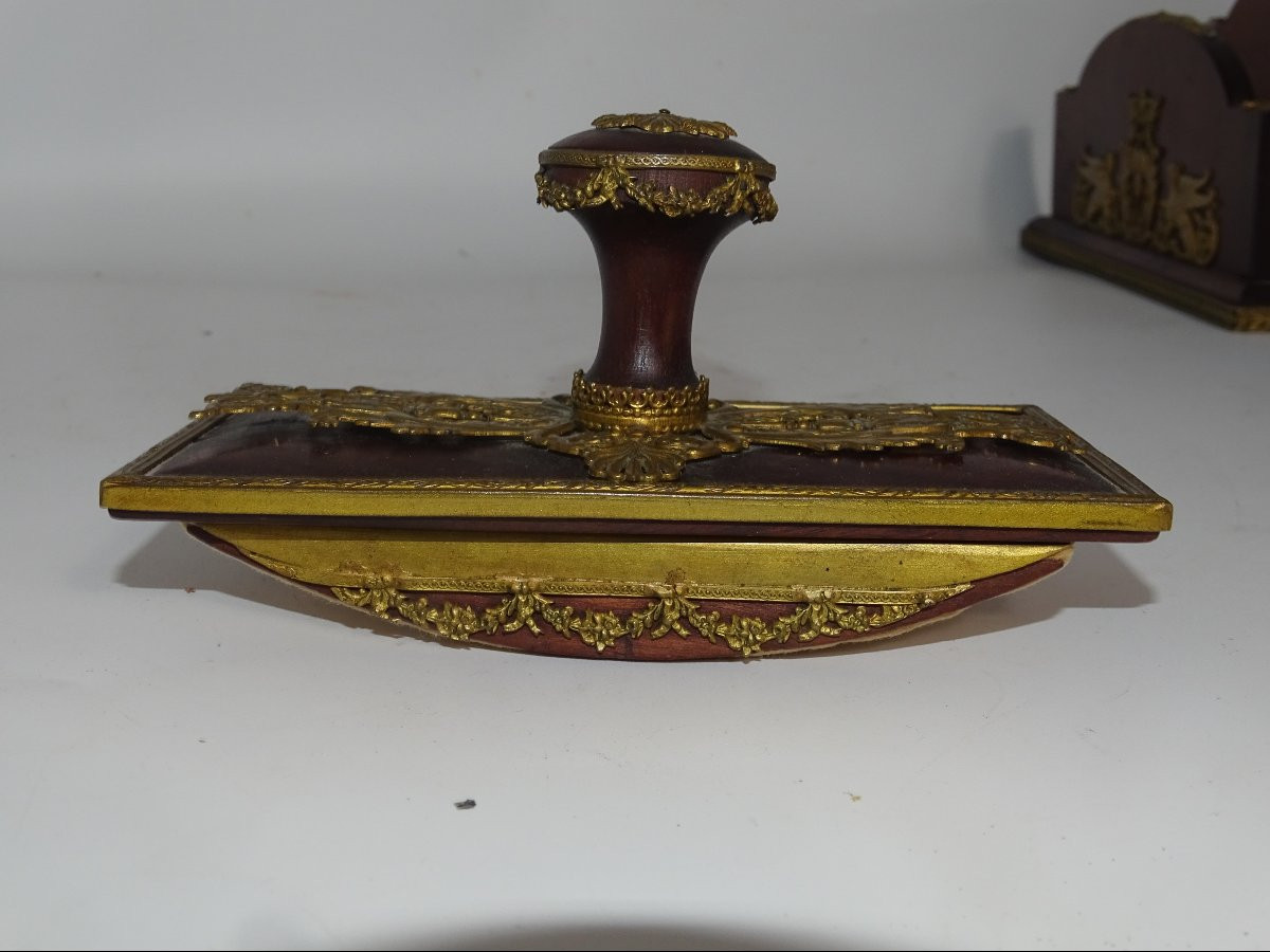 Empire Style Mahogany And Bronze Desk Set, Late 19th Century-photo-1