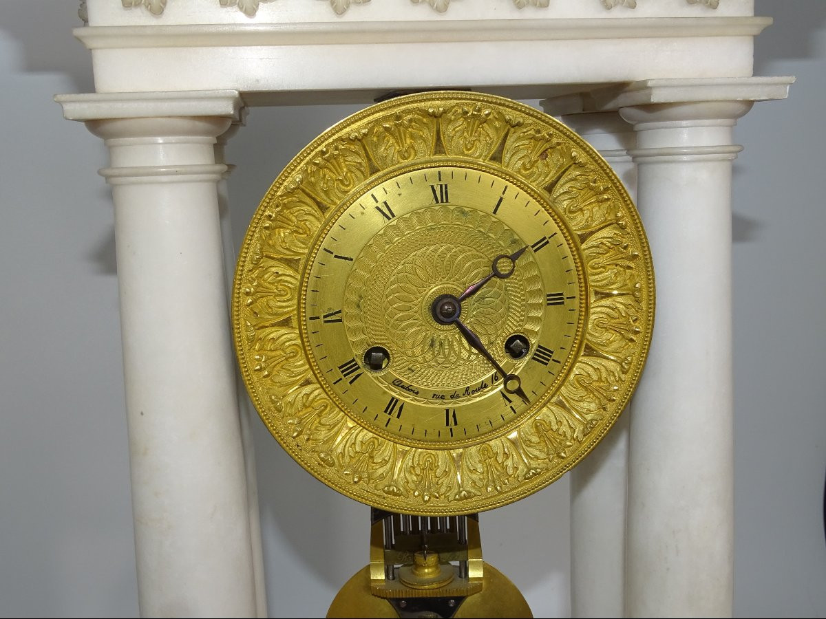 52 Cm Large Empire Clock White Marble And Gilt Bronze 19th Century -photo-2