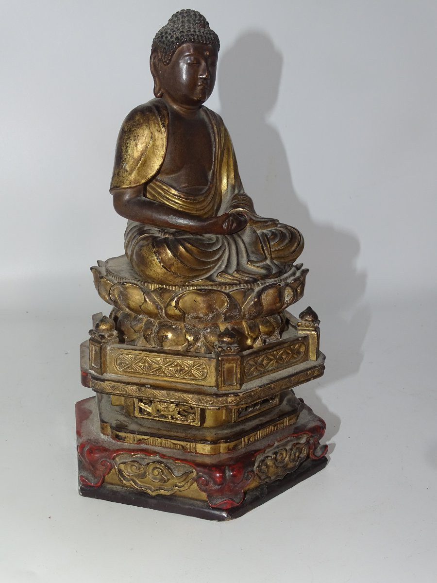 Bouddha En Bois Laqué. japon Période Edo 18-19ème siècle.-photo-2