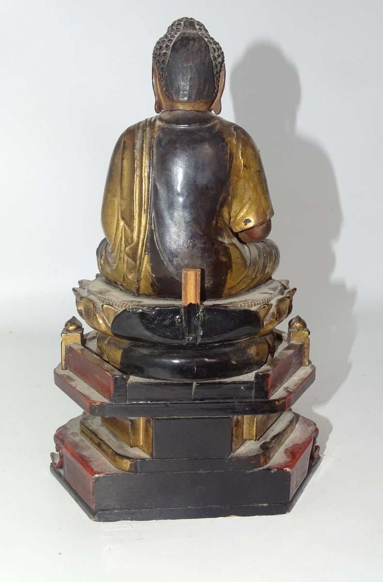 Bouddha En Bois Laqué. japon Période Edo 18-19ème siècle.-photo-3