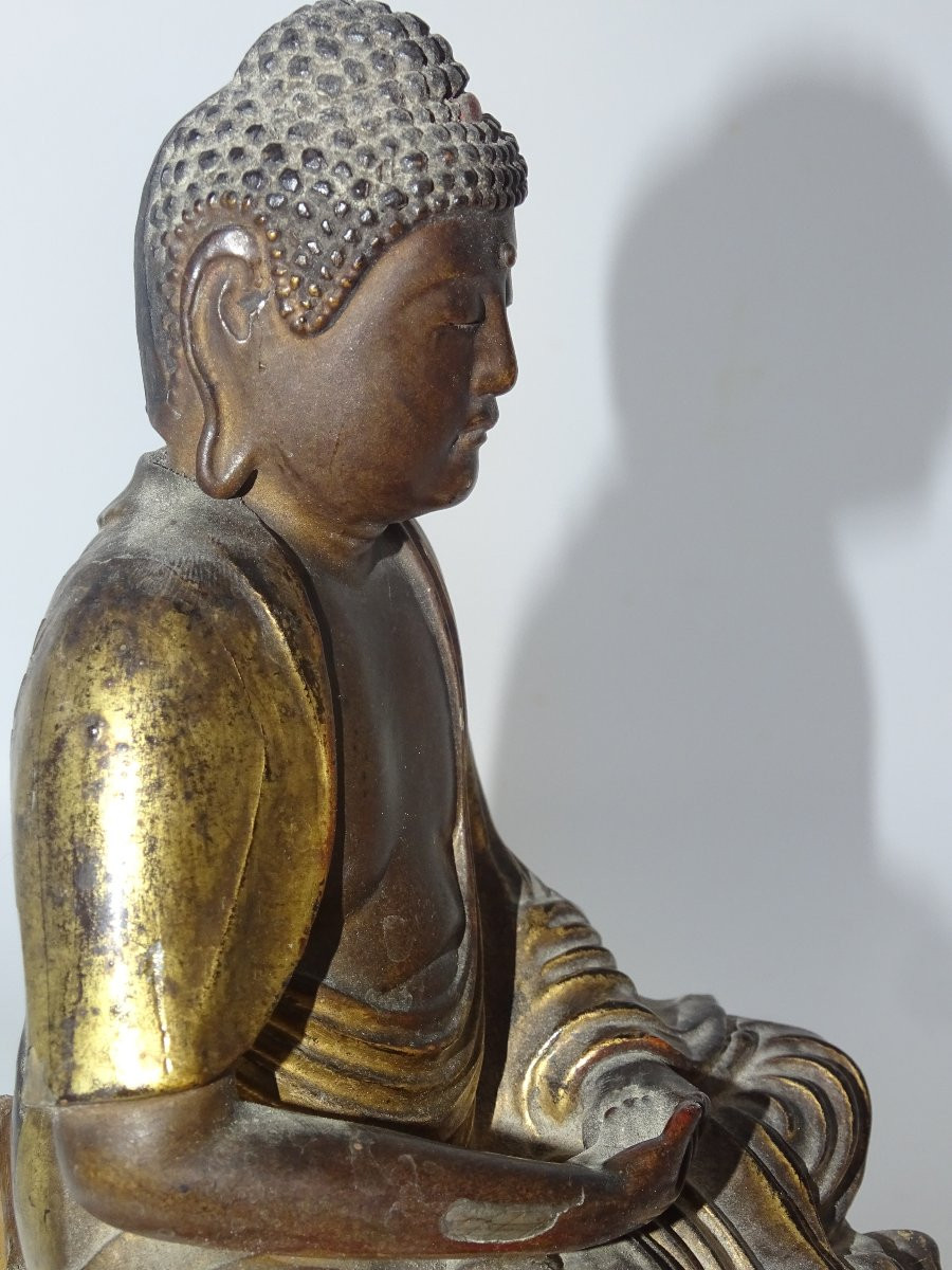 Bouddha En Bois Laqué. japon Période Edo 18-19ème siècle.-photo-4