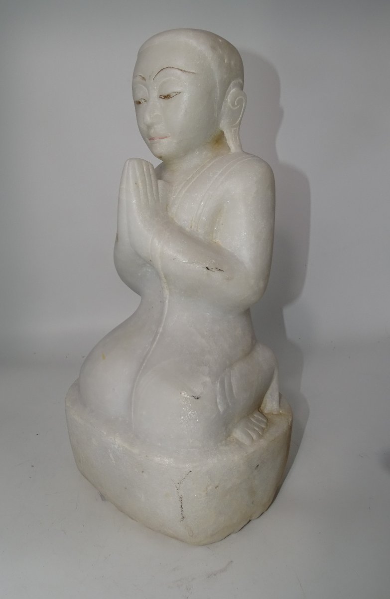 paire d'adorants de bouddha en marbre blanc, birmanie, XVIII ou XIXème-photo-2