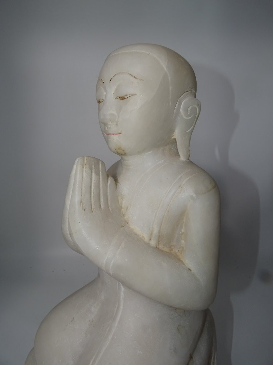 paire d'adorants de bouddha en marbre blanc, birmanie, XVIII ou XIXème-photo-4