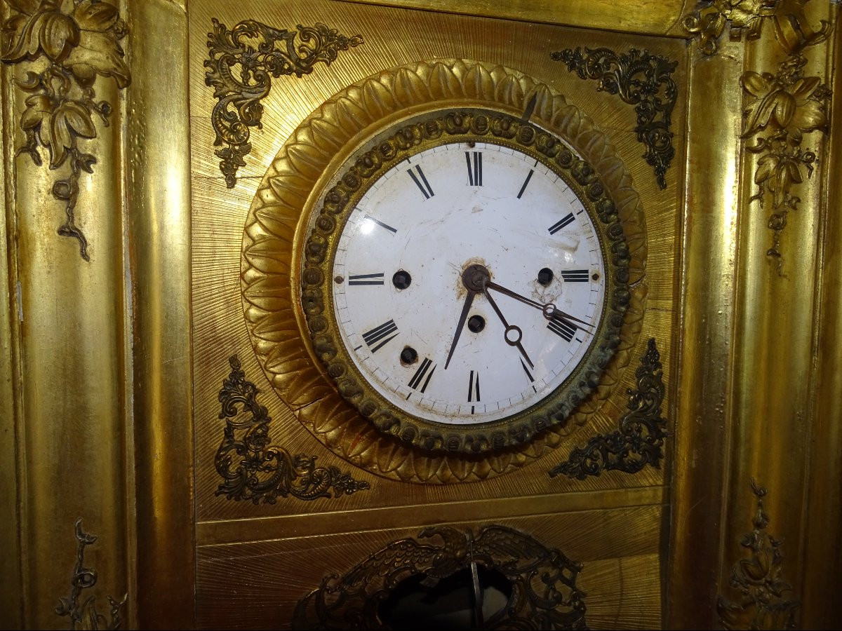 Gilded Wood Wall Clock, Cord Movement And 4 Winders, 19th Century-photo-2